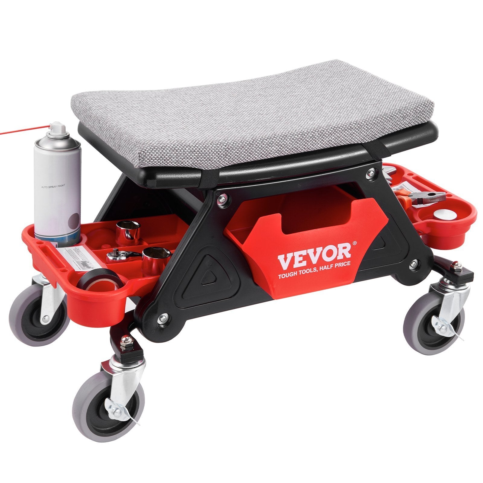 VEVOR Mechanics Stool, 300 LBS Capacity Rolling Mechanic Seat with 4" Wheels, with Three Slide Out Tool Trays and Drawer, Heavy Duty Roller Creeper Seat for Home Garage DIY Automotive Doba Default
